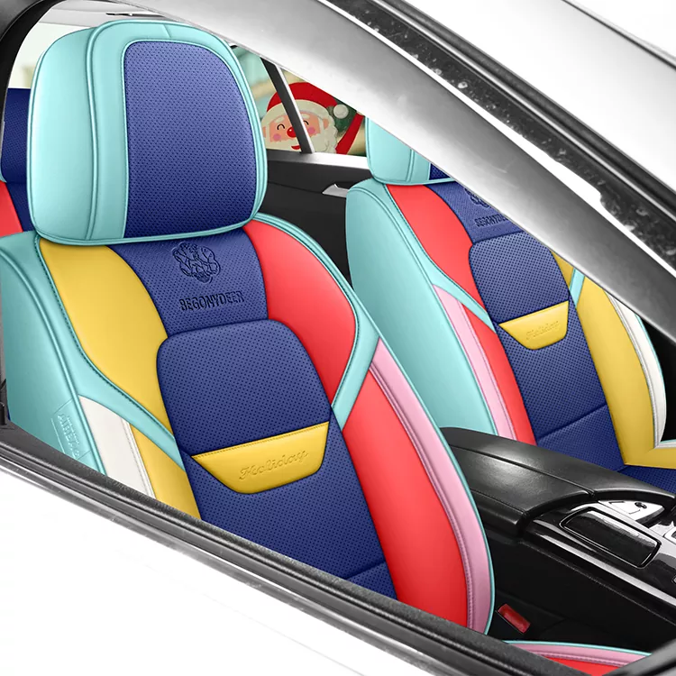 multi-color PU leather seat cover with decorative stitching
